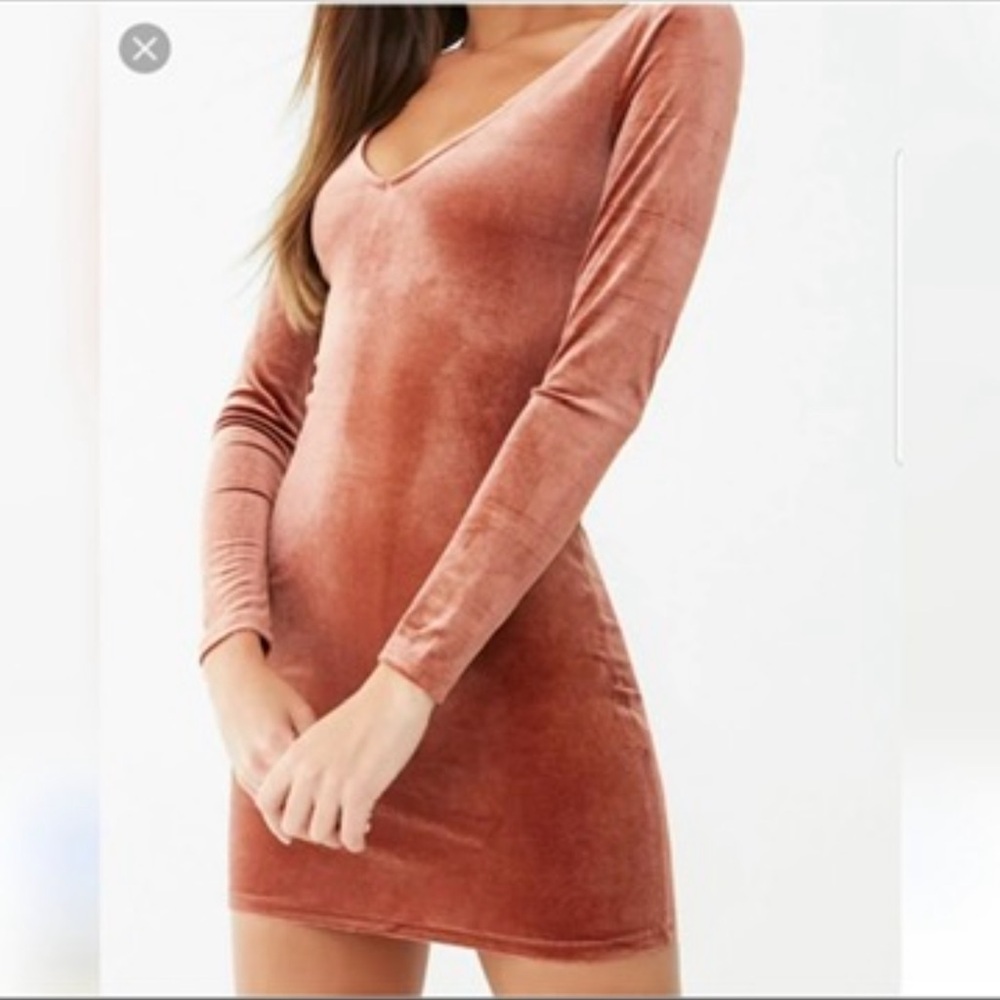 Forever 21 Long Sleeve Velvet Mini Dress NEW - Size Small | Color: Bronze